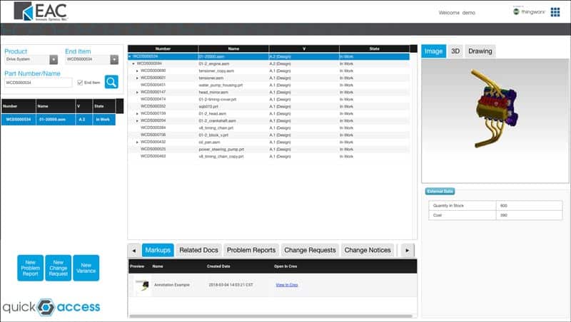 Here's an example of what a user might see using the EAC Productivity Application Quick Access